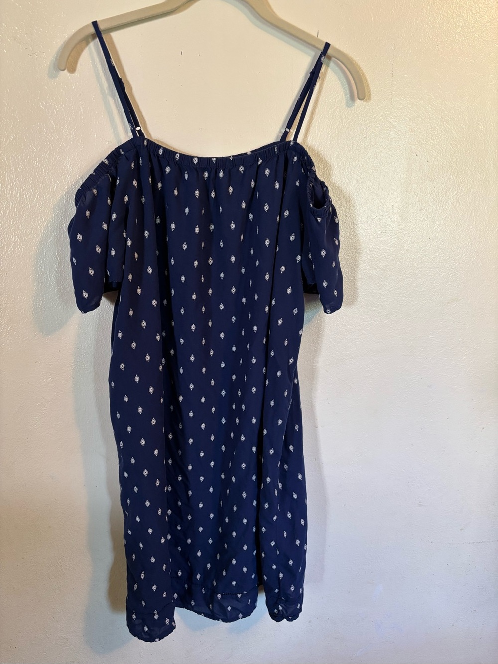 Old Navy Navy Blue Printed Off-Shoulder Midi Dress